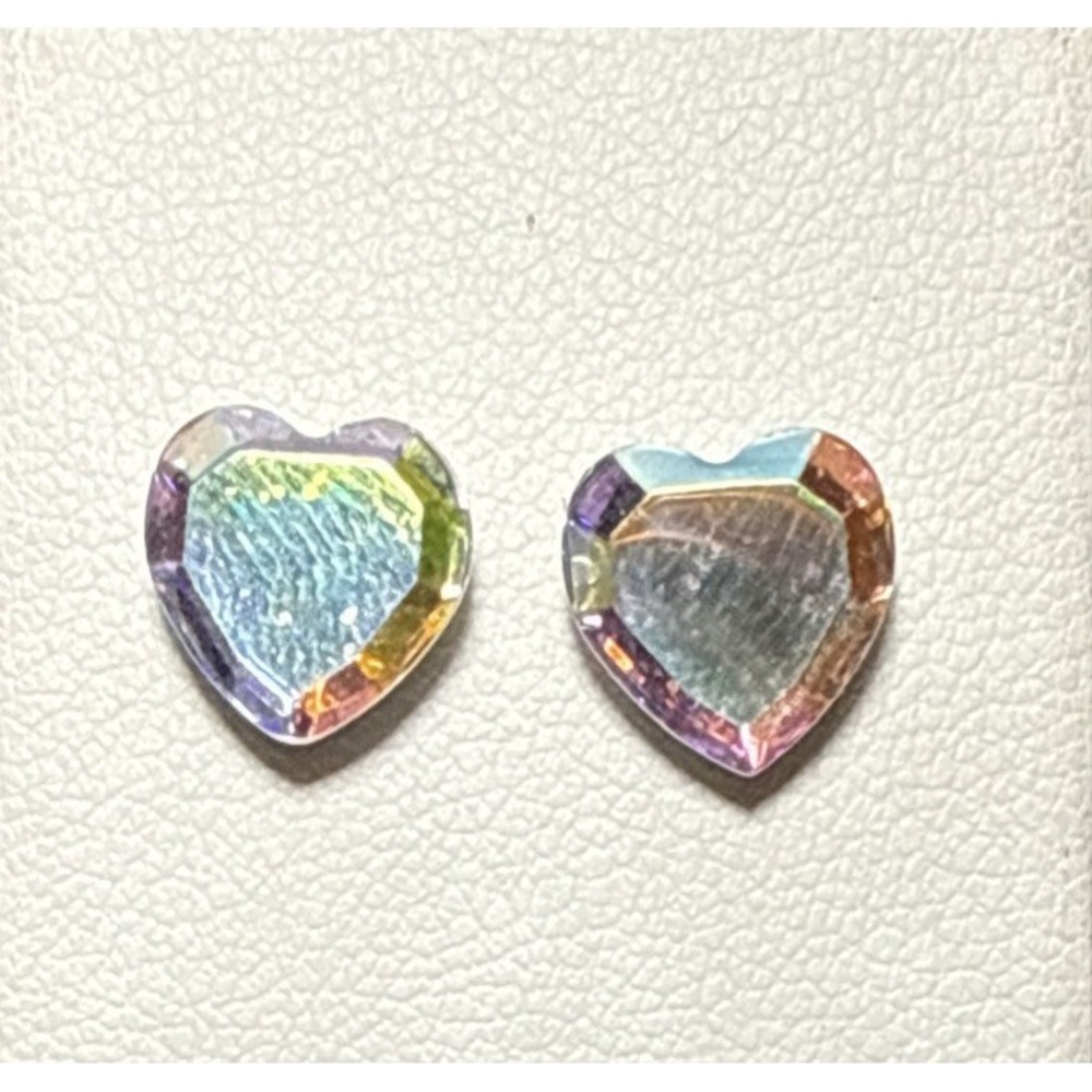 Vintage Aurora Borealis Rhinestone Heart Shaped Stud Earrings J17-29